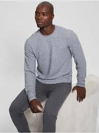 GUESS Men's Long Sleeve Hudson Linear Texture Crew M
