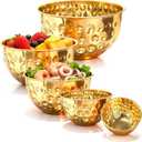 5-Piece Gold Mixing Bowls Set(4.9/4.2/3.2/2.1/1.6QT), Nesting Hammered Stainless Steel Mixing Bowls for Kitchen, Cooking, Baking, Salad and Home Decor, Dishwasher Safe