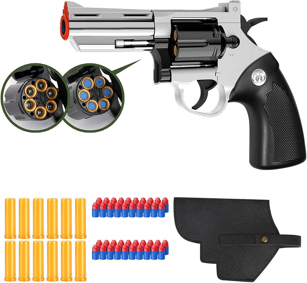 Toy GunSoft Bullet Revolver, Game Slingshot Toy Gun, Foam Blaster with Sponge Bullets, for Children Ages 8 and up (Silver)