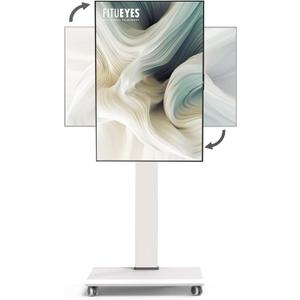 FITUEYES Rolling TV Stand - Portable Mobile TV Cart on Wheels for 32 to 65 70 75 Inch TVs, Landscape to Portrait Rotating and 40Swivel, Height Adjustable TV Cart Rolling TV Stand Hold Up to 88 Lbs (White)