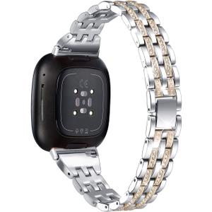Bling Bands Compatible with Fitbit Versa 4/Sense 2/Versa 3/Sense, Women Dressy Slim Bracelet Metal Replacement Wristbands