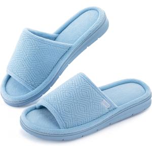 ULTRAIDEAS Open Toe House Slippers for Women Soft Coral Fleece Indoor Shoes Memory Foam Indoor/Outdoor Slippers with Anti-Skid Sole, Gift for Ladies