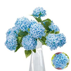 GREENTIME 13” Artificial Hydrangea Flowers Faux Hydrangea Bouquet with 7 Head 3.15” Tiny Hydrangea for Vase Wedding Bouquet Home Decor DIY Baby Shower Centerpieces Tables Decoration(Blue), 1 Piece