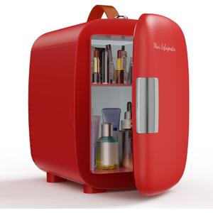 NEWBULIG Mini Fridge for Bedroom, Office & Car, Portable 4L/4.23QT Mini Refrigerator for Skincare with Handle, Ultra-Quiet Energy-Saving Compact Cooler for Drinks, Food, Skincare & Makeup, 12V AC/DC