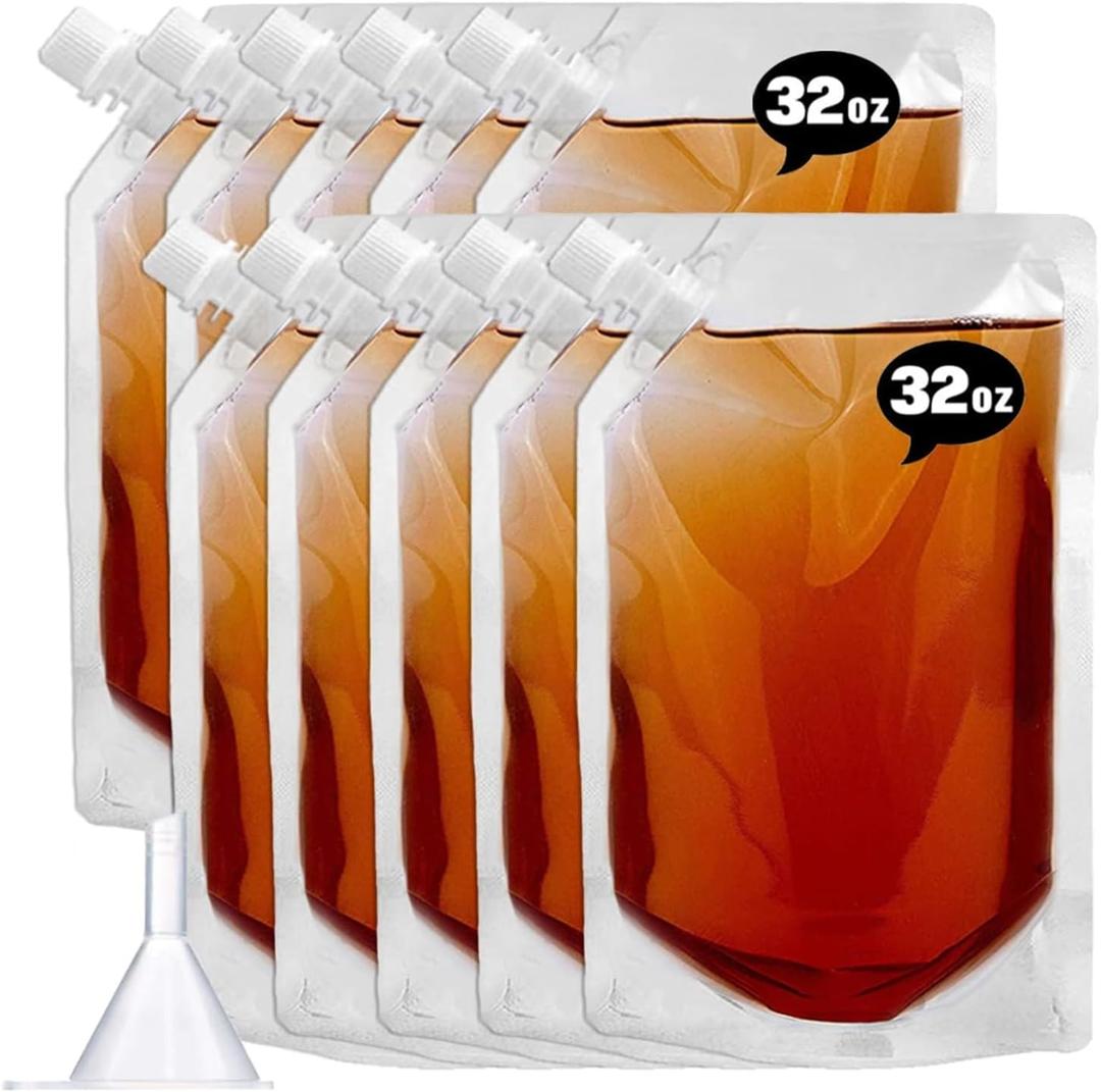 Concealable and Reusable Cruise Plastic Flask kit,Juice Travel Plastic Flasks Bags Drink Bags,Leak-Proof, BPA-Free for Travel Outdoor Sports, Concerts, Events(32OZ-10PCS)