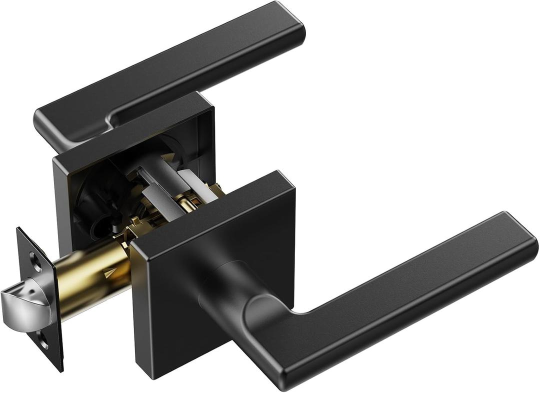 Happybuy Passage Door Handle Set, 5-Pack Matte Black, Reversible for Left or Right Hand, 45 Rotation to Open, Universal Square Interior