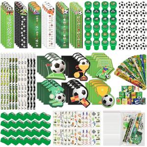 216Pcs Soccer Stationery soccer Theme Gifts Birthday Supplies Team Gift Goodie Bags Stuffer Pencils Rulers Classroom games Rewards School Office Suppliessoccer
