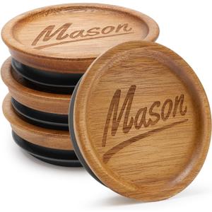 4 Pack Mason Jar Lids Wide Mouth Canning Jar Acacia Wood Jars Tops with Wooden Lid for Mason Jar Storage Accessories Silicone Glass Cover Reusable Can Lid Large Mouth Jars Lids