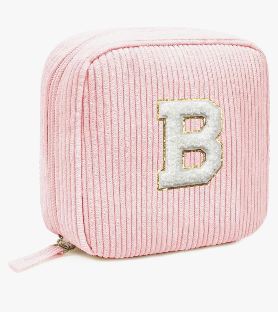 LETGO Birthday Gifts for Women Small Personalized Initial Monogram Makeup Bag,Preppy Corduroy Makeup Bags Travel Toiletry Bag Cute Pouch Purse for Her Mom Girlfriend Wife Sister Teacher Bridesmaid