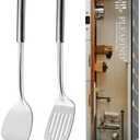 Pleafind 2-Pcs Solid & Slotted Spatula Set, 304 Stainless Steel Spatula, Metal Spatula, Wok Utensils, Cooking Utensils, Wok Spatula for Home, Kitchen and Restaurant, Dishwasher Safe, Silver