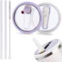 2 Pack 30 oz Flip Straw Leak Proof Lid for Stanley Quencher H2.0, Spill Proof Tumbler Lid Replacement 30 oz, BPA Free Reusable No Spill Straw Lid for Stanley Accessories (Cream & Purple)