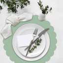 100 Pcs Greenery Paper Placemats 13 Inch Sage Green Disposable Scalloped Place Mats Decorative Round Table Placemats for Birthday Wedding Bridal Shower Baby Shower Banquet Tea Party Supplies