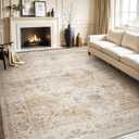 AMOAMI-Area Rug 8X10 Rugs for Living Room-Vintage Soft Beige Rugs for Bedroom-Non Slip Carpet-Washable Rug for Dining Room Living Room Bedroom Office Under Table (8FT X 10FT)
