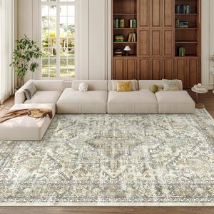 zesthome 8x10 Area Rugs for Living Room,Non-Slip Backing Washable Rugs,Vintage Large Area Rug，Stain Resistant Home Decor Rug (Beige/Brown,8'x10')