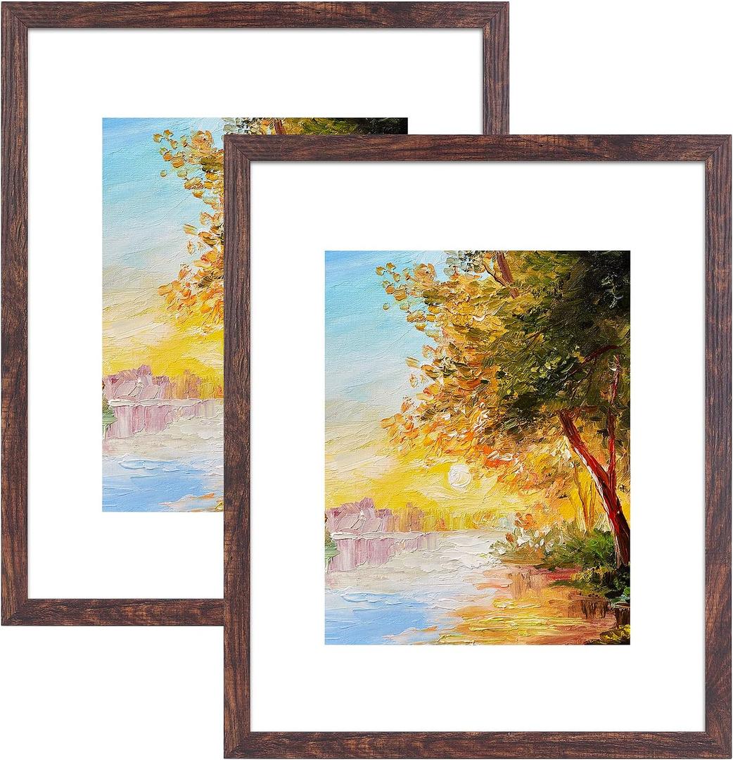 Fixwal 16x20 Picture Frame, Fits 11x14 with Mat or 16x20 Without Mat, Brown