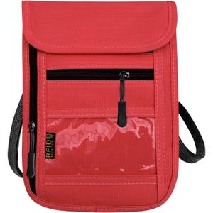 RFID Blocking Travel Neck Wallet Pouch and Passport Holder, Travel Neck Pouch Passport Holder for Women & Men - Red