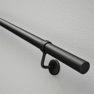 ROTHLEY 6.6 FT Industrial Handrails for Indoor Stairs: Modern Staircase Handrails Wall Mount Stair Handrail 1.6" Round Sturdy Pipe Hand Railings for Steps Matt Black Powder Coat Stairway Railing (6.6FT)
