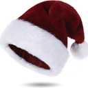 Santa Hats for Adults, Unisex Velvet Touch Comfort Christmas Hats for New Year Festive Party Christmas Supplies (Wine Red)