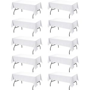 10-Pack White Tablecloths for Rectangle Tables, 60 x 102 Inches, Stain-Resistant Polyester Fabric for 6 Foot Tables - Washable Table Covers for Weddings, Banquets, Birthday, Parties, Events