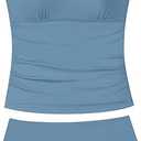 Girls Swimsuit Contrast Trim Tankini Swimsuit Solid Color 2 Piece Teen Bathing Suit Modest Swimwear+Drawstring 13-14 Y