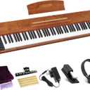 UISCOM 88 Key Digital Piano Keyboard for Beginners,Full Size Electric Piano Semi-Weighted Keyboard with Sheet Music Stand,Pedal,Headphone,Power Adapter,USB-MIDI Compatibility,Wood Grain Brown, URS25 without Stand