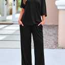 KIRUNDO Lounge Sets for Women Airport Travel Outfit 2026 Summer Off the Shoulder Tops Wide Leg Pants 2 Piece Matching Set, 3X