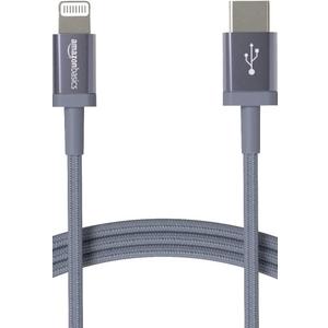 Amazon Basics MFi Certified Fast Charging USB-C to Lightning Nylon Braided Charger Cable for Apple iPhone and iPad, 3 Foot, Dark Gray