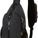 WATERFLY Crossbody Sling Backpack Sling Bag Travel Hiking Chest Bag Daypack (Black) (Small)