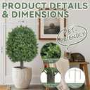 Artificial Boxwood Topiary Trees Outdoor Set of 2, UV Resistant Faux Outdoor Plants with Real Wood Trunk & Metal Ground Stakes, Wind Resistant Boxwood Ball Bushes for Front Porch Patio Entryway Decor