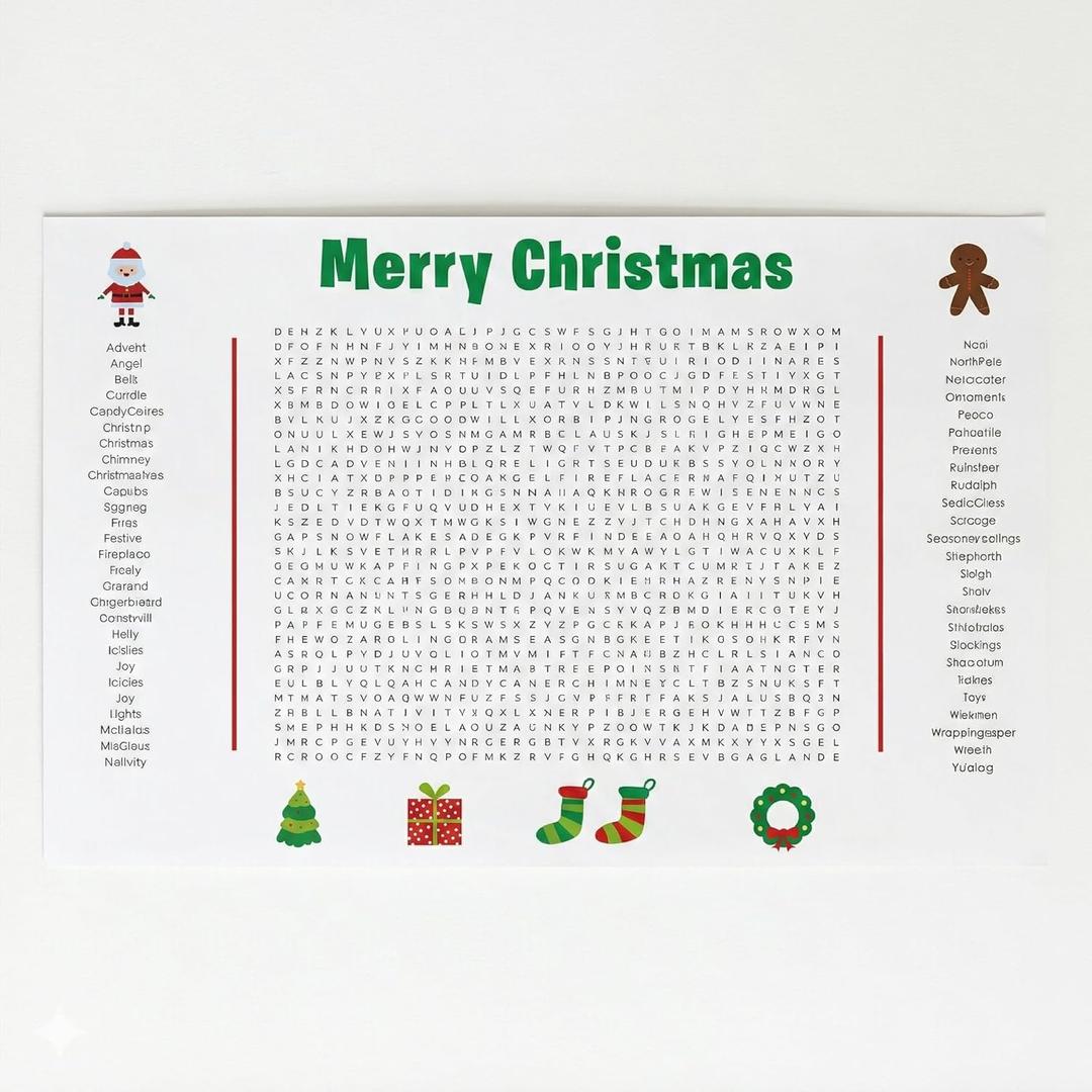 2 x Jumbo Christmas Word Search Game Poster (31.49"X19.68")  Giant Holiday Party Activity for Kids & Adults  Large Print Xmas Wall Decor & Interactive Group Puzzle for Family Gatherings, Office & Classroom