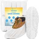 Squish Shoe Covers Disposable Non Slip, 100 Pack(50 pairs) White Thick Extra Disposable Boot Covers Slip Proof Shoe Cover for Indoors Outdoors Durable Protector Covers Fits Virtually Most Shoes