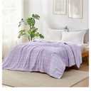 Cozy Bliss Seersucker Cooling Comforter King Size, Q-Max 0.45 Reversible Lightweight Cooling Blanket, Breathable Silk Smooth Summer Bedding Quilt for Hot Sleepers Night Sweats Purple