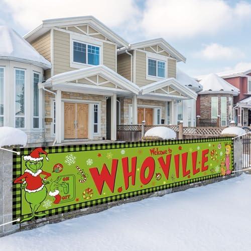 Large Welcome To Whoville Banner for Fence Whoville Christmas Xmas Winter Holiday Decorations Outdoor Outside Fence for Home