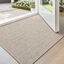 LUMI Ultra Thin Indoor Door Mat for Entrance 17"x30", Non Slip Entryway Mat, Low Profile Doormat, Unique Herringbone Design Carpet for Inside, Patio, Porch, Beige