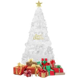 ptlsy White Christmas Tree 7ft Premium Artifical Pine Tree with Soild Metal Stand and Decorations Fit for Indoor Outdoor,1100 Tips (7 feet White)