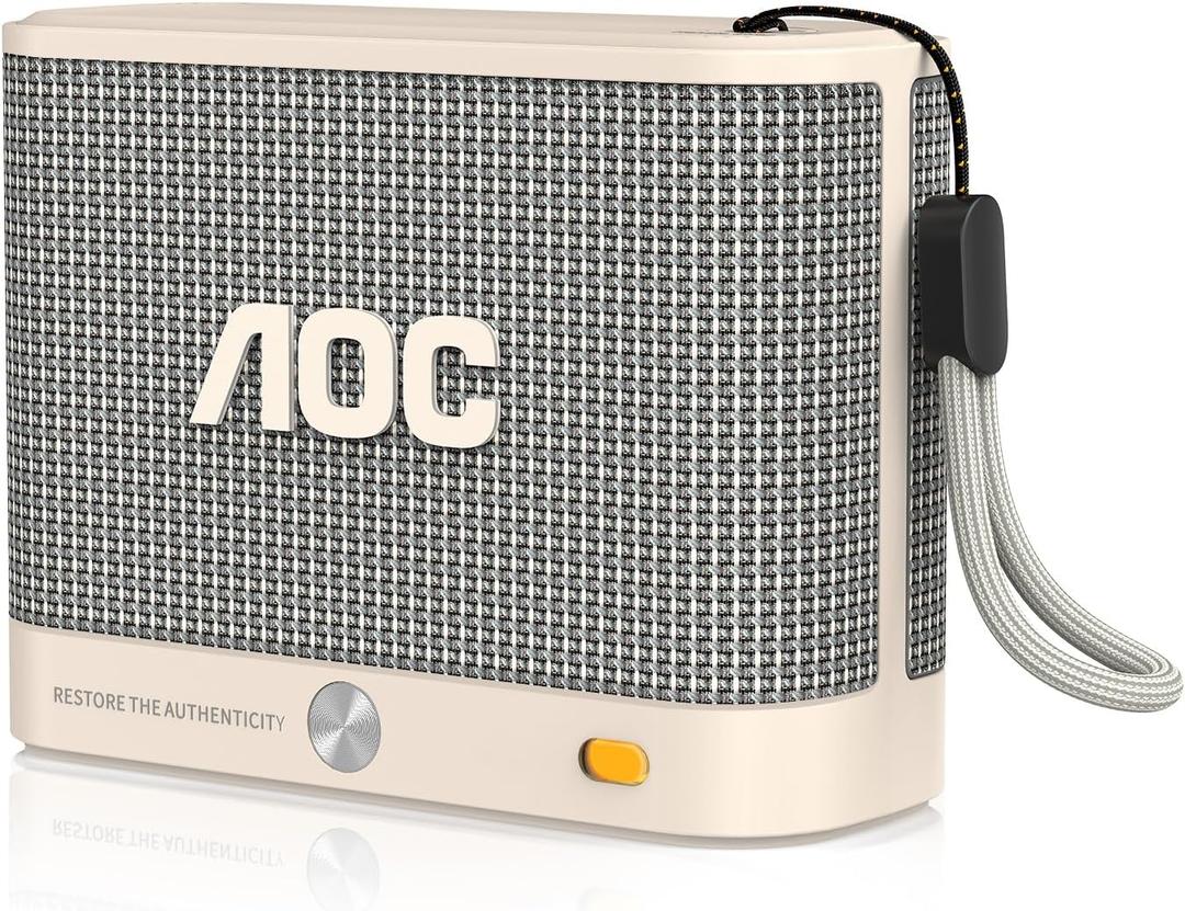AOC Portable Bluetooth Speaker, Shower Speaker, BT 5.4 with Wireless Stereo Pairing, BassUp, IP65 Waterproof, Dustproof, 30-Hour Playtime, Compact Small for Home, Outdoors, Travel, White