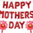 4 x Happy Mothers Day Balloons 16 Inch Red Letter Balloons Sunflower Balloons Mother's Day Foil Balloons for Mothers Day Decorations Supplies