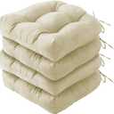 Outdoor Chair Cushions Set of 4, Patio Chair Cushions with Ties, 19x19+5” Tufted Outdoor Seat Cushions, Waterproof Patio Furniture Cushions, Outdoor Dining Chair Pads, Beige, 19*19+5”/4pcs
