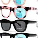 Henotin 4 Pack Bifocal Reading Glasses include Sun Readers for Women Oprah Style Square Blue Light Blocking Eyeglasses (Mix Color, 1.00, x)