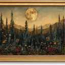 Gold Framed Vintage Wall Art for Room Decor Moon Forest Wall Dark Woodland Wildflower Canvas Prints Painting for Living Kitchen Bathroom Bedroom Desktop Artwork 12x16 Inch