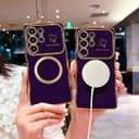 ZONRW for Samsung Galaxy S24 Ultra Case Magnetic,for Women Girls Soft Cute Wave Frame Curly Shape Love Heart Luxury Plating Phone Case Compatible with MagSafe Shockproof Back Cover 6.8"-Dark Purple