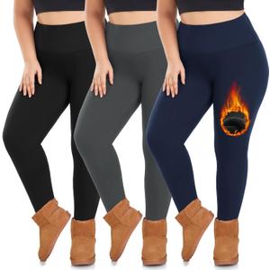 we fleece 3 Pack Plus Size Fleece Lined Leggings Women -Stretchy X-Large-4X Warm Winter Yoga Pants Thermal Leggings (Black/Grey/Navy)