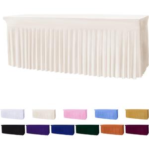 Table Skirts for 6ft Rectangle Tables - 1PCS Beige Table Covers for 6 Foot Tables, Wrinkle Resistant Ruffles Elastic Table Cloths and Table Skirt for Banquets/Weddings/Parties/Birthday (72" x 30" (Rectangular))