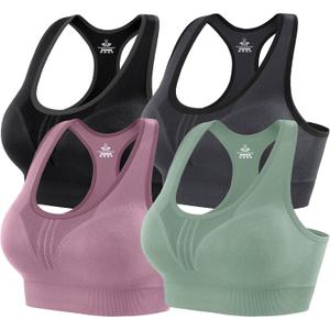 Heathyoga High Impact Sports Bras for Women High Support Padded Sports Bra Workout Bras for Women Racerback Bra for Yoga (Medium, 4 Packs-black+pink+grey+green)