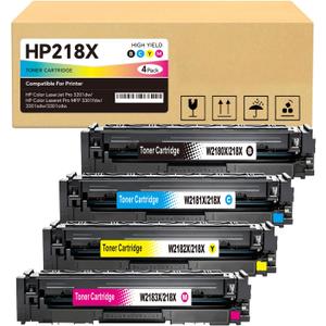218X High Yield Toner Cartridge Replacement for HP 218X/218A to Compatible with HP Color Laser Jet Pro 3201dw MFP 3301cdw MFP 3301fdw MFP 3301sdw W2180X W2181X W2182X W2183X (No Chip) (4 BK/Y/C/M)