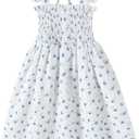 JEELLIGULAR Toddler Dress Ruffle Sleeveless Button Down Dress for Toddler Girl Dress Summer Beach Casual A-line Sundress (4-5T, White+blue Flowers)