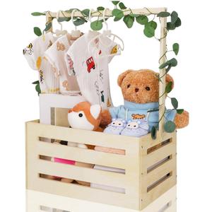 Wooden Baby Shower Crate Closet, Wooden Crate with Handle, Baby Box, Baby Welcome Box, Personalized Baby Gifts, Newborn Boy Girl Welcome Gift Basket, Maternity Gifts for New Parents