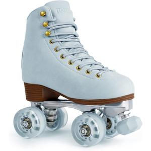 Roller Skates for Women or Men with Height Adjustable Rubber Stoppers Retro Suede Quad Roller Skates for Outdoor and Indoor (9, Blue)