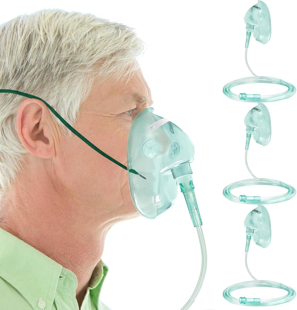 3 Pack Oxygen Masks for Face Adult, XL Size Oxygen Mask with 6.6' Ft Tubing and Adjustable Elastic Strap- NO Cup