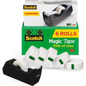 Scotch Magic Tape, Invisible, Holiday Supplies and Gift Wrap Tape, 6 Rolls with Dispenser, 3/4 x 1000 Inches